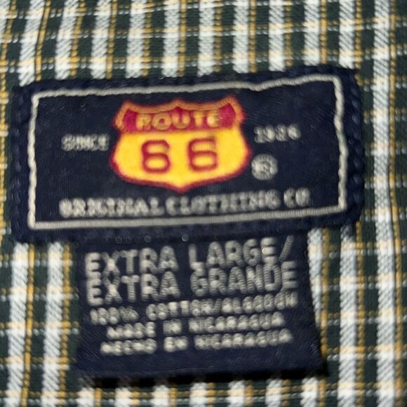 Route 66 Button Up Shirt Men's Size XL Long Sleeve Green Cream Check Cott… - Picture 6 of 10